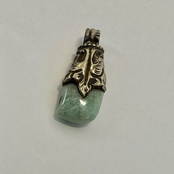silver tone Tibetan amazonite pendant - Picture 4 of 10